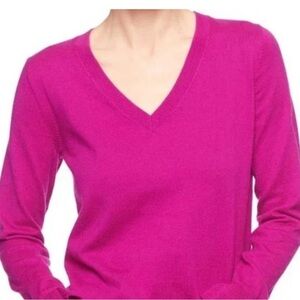 [US:L] Lord Taylor Dark Pink Extra Fine Merino Wool V Neck Sweater